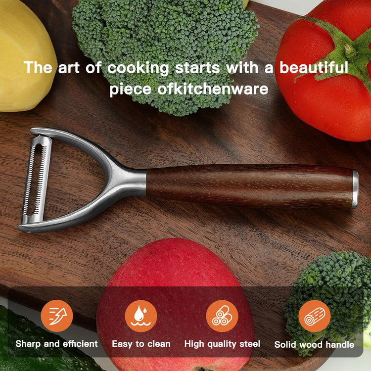 Serrated Blade Premium Y Type 304 Stainless Steel Multifunctional Kitchen Peeler Real Wood Handle Ultra Sharp Blade Vegetable Potato Apple