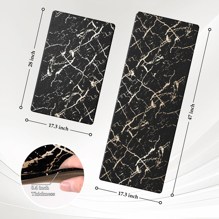 Gold Foil Stamped Marble Kitchen Mats for Floor 2PCS Cushioned Anti Fatigue Non Slip Waterproof Comfort Leather Kitchen Rugs 2 (19.64 Sq Ft)