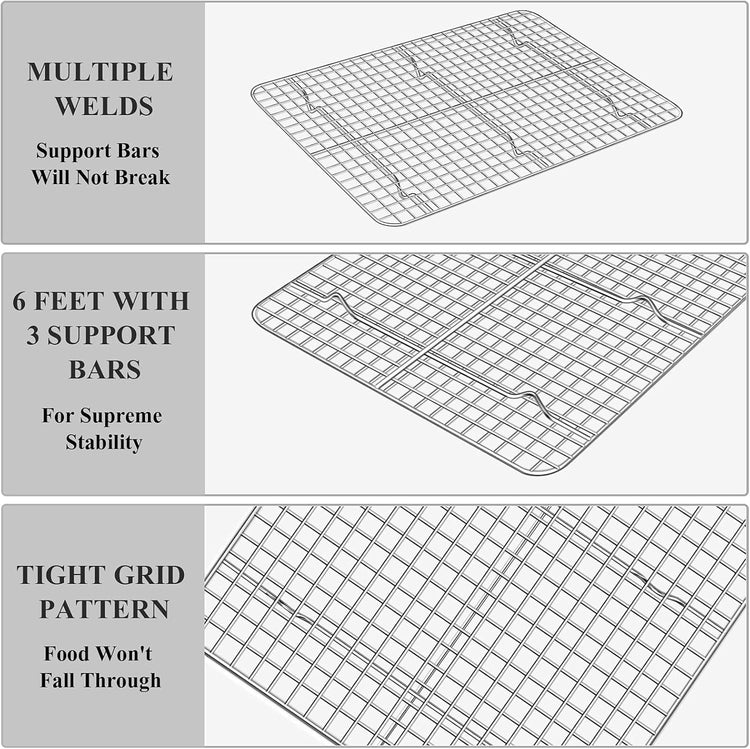 Baking Sheet with Cooling Rack Set [2 Sheets + 2 Racks], Deedro Stainless Steel Cookie Half Sheets Baking Pan Oven Tray with Rack, 16 x 12 x 1 Inch, Heavy Duty, Non-toxic, Dishwasher Safe