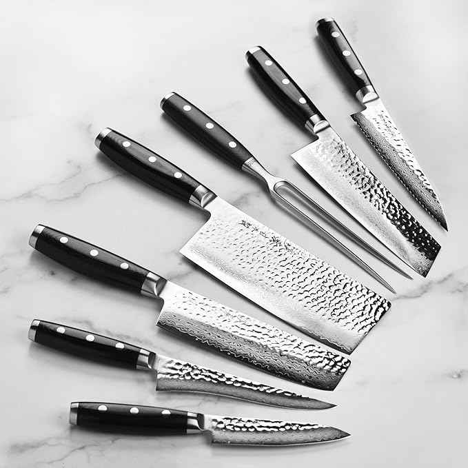 Enso Knife Set - Made in Japan - HD Series - VG10 Hammered Damascus Japanese Stainless Steel with Gray Ash Knife Block - 25 Piece