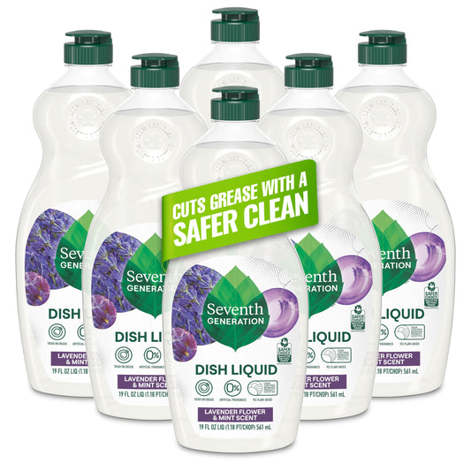 Dish Soap Liquid Lavender Flower & Mint Scent Pack of 6 Dishwashing Soap Dish Detergent Liquid Soap 19 oz (114 Fl Oz)