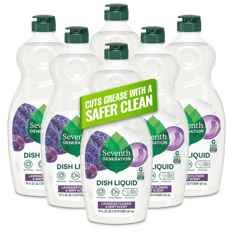 Dish Soap Liquid Lavender Flower & Mint Scent Pack of 6 Dishwashing Soap Dish Detergent Liquid Soap 19 oz (114 Fl Oz)