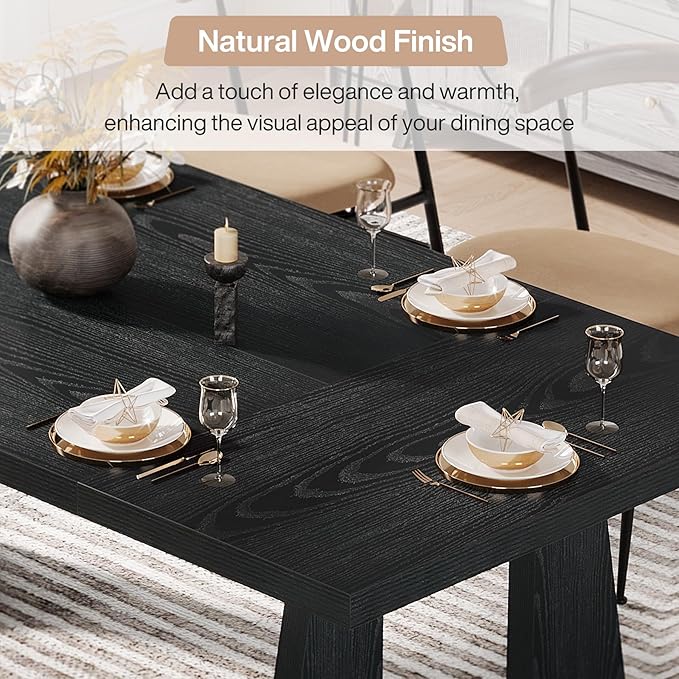 Tribesigns Large Dining Table for 6-8 People, 70.9-Inch Wood Rustic Rectangular Table with Black Wooden Legs, Farmhouse Center Kitchen Table for Dining Room, Living Room, Home Furniture, Black