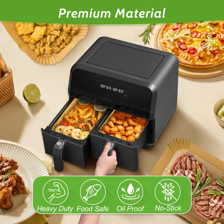 360 Pcs 8.7" x 5.5" Square Air Fryer Paper Liners Disposable Unbleached Heavy Duty (360 Count)
