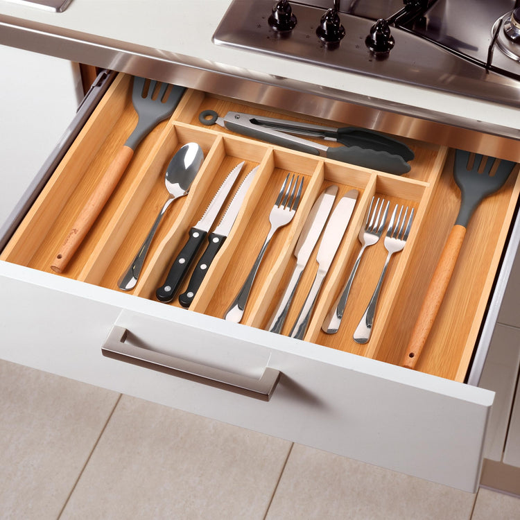 Large Premium Bamboo Silverware Organizer