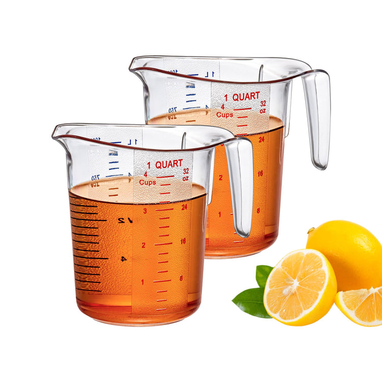 Melissa - 32-Ounce Plastic Measuring Pitcher (2-Pack), 4-Cup (1-Quart) Food-Grade Measuring Jug, Unbreakable, Stackable, Dishwasher-Safe, Great for Oil, Vinegar, Flour, and More