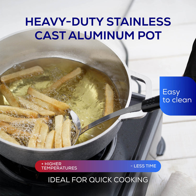 Small Size) Caldero 9 Cups - 3.4 QT / 3.2 L, Stainless Aluminum Pot, Even Heat Distribution and Fast Cooking Dutch Oven Pot, Ergonomic Handles, Ideal for Rice, French Fries, and More