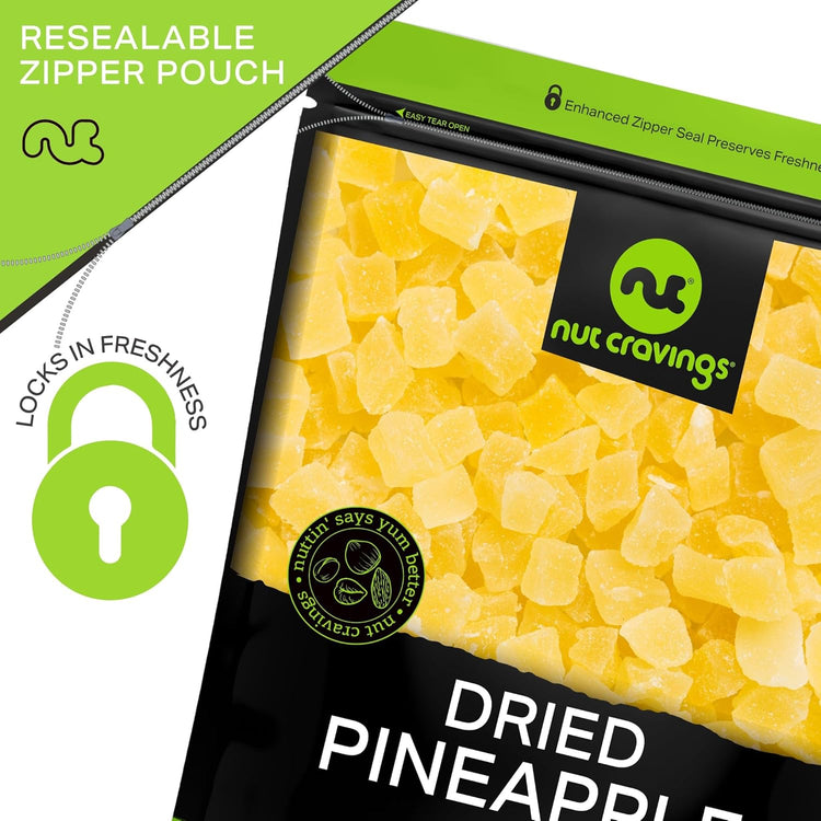 NUT CRAVINGS - Sun Dried Pineapple Chunks, Lightly Sweetened (32oz, 2 LB) Bulk Dry Fruits Packed Fresh in Resealable Bag - Sweet Healthy Snack, Naturally Grown, Vegan, Kosher