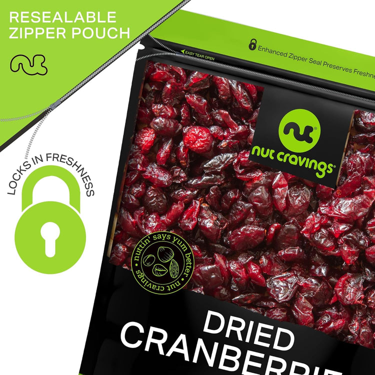 NUT CRAVINGS - Sun Dried Whole Cranberries, Lightly Sweetened (8oz, 1 Pack) Bulk Dry Fruits Packed Fresh in Resealable Bag - Sweet Healthy Snack, Naturally Grown, Vegan, Kosher
