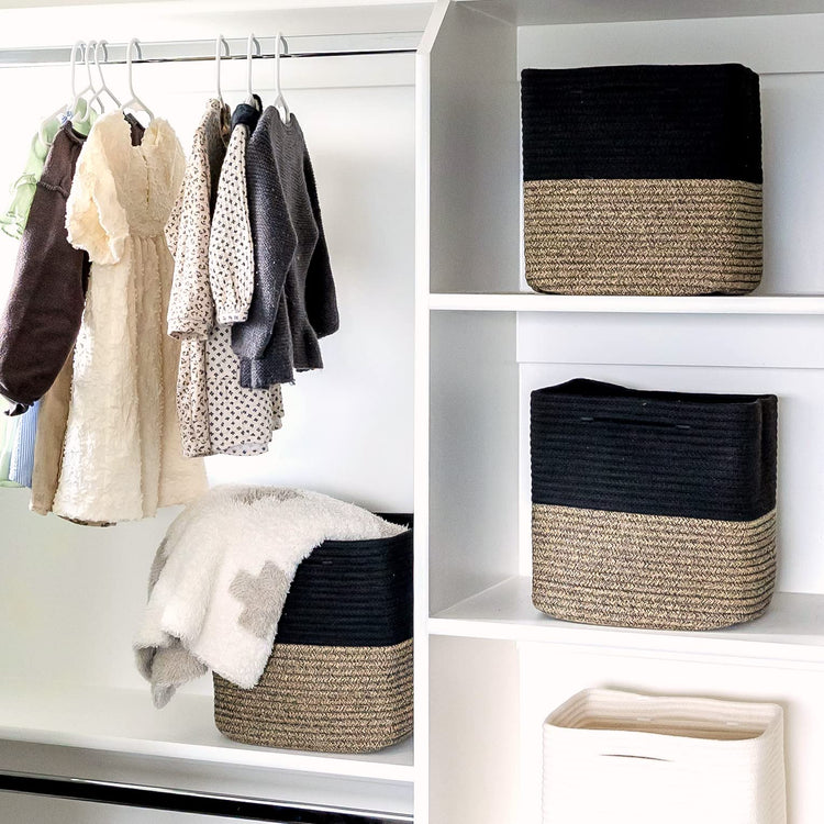 Storage Cubes 11 Inch Cotton Rope Woven Baskets for Organizing (3 Count)