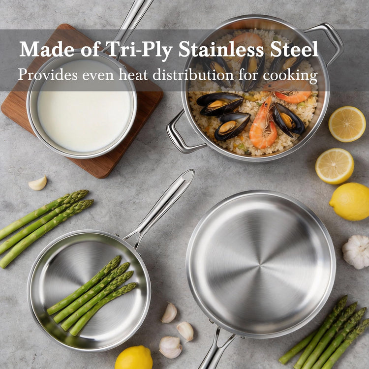 Stainless Steel Cookware Set Pots And Pans Set with Steamer Basket