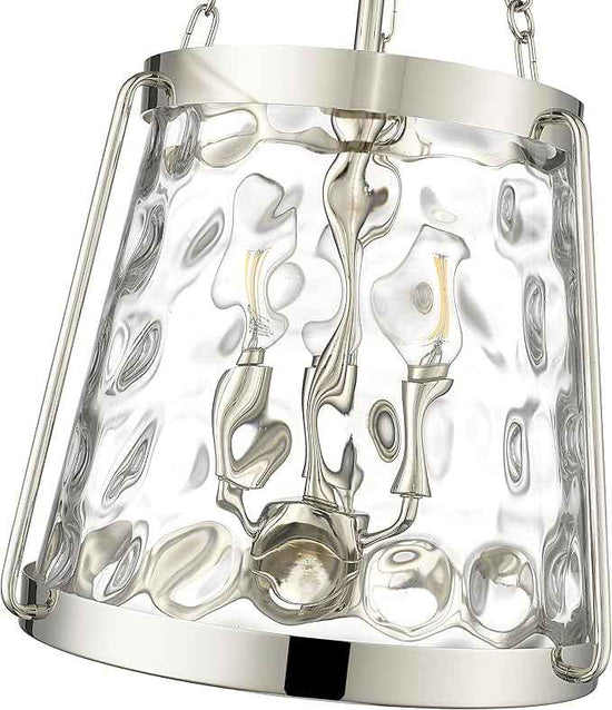 ML Lighting | Adabella Collection | 20403-PN | 3 Light Pendant in Polished Nickel Finish with Clear Hammered Glass Shade | Perfect for Kitchens, Dining Rooms, Living Rooms, Entryways, Hallways
