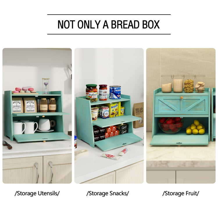 Vintage Double Layer Bread Box for Kitchen Counter Bamboo Bread Storage Container Large Capacity Bread Storage Bin