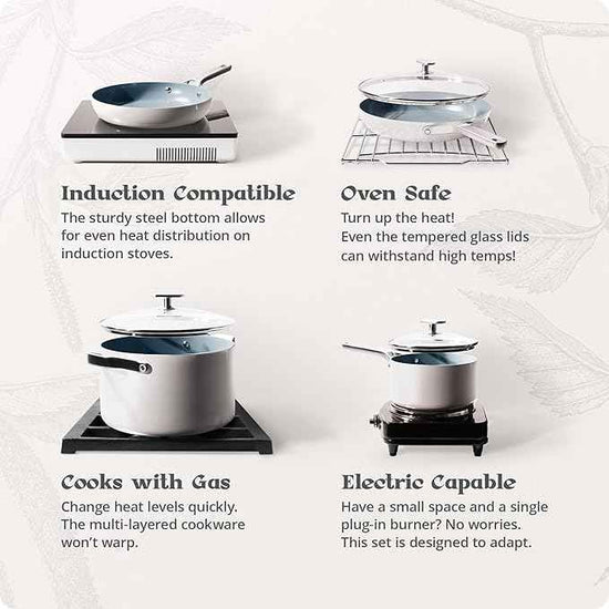 Premium Non-Toxic Ceramic Cookware Set – Triple-Layer Nonstick 12 Piece Pots and Pans with Lids, PFAS-Free, Oven Safe for Healthy Meals, Space-Saving Design, Birch White Color | Greater Goods