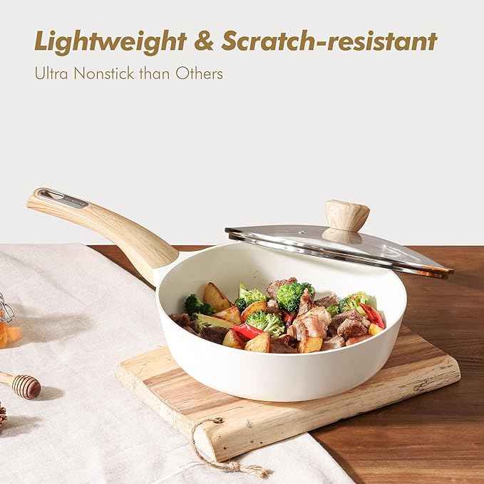 SENSARTE Ceramic Cookware Sets, Pots and Pans Set Non stick, Granite Induction Cookware, Non toxic Healthy Non Stick Kitchen Cooking Set, with Frying Pans Set, PFAS PTFE PFOA PFOS Free,14 Pcs