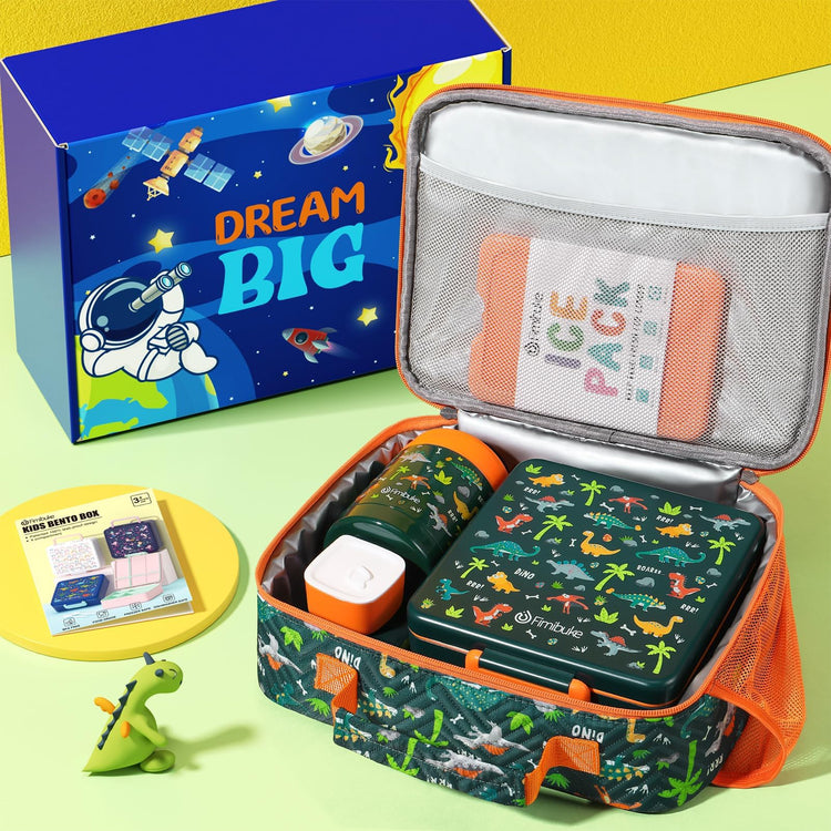 Kids Bento Snack Lunch Box with Thermo Insulated Toddler Lunch Bag