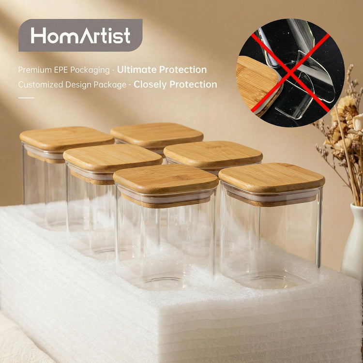 17 oz Square Glass Food Storage Containers with Airtight Bamboo Lids 12Pack (12 Count)