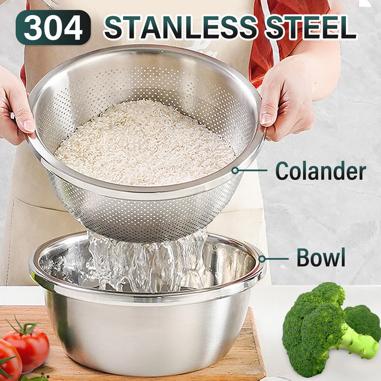 304 Stainless Steel Colander 2QT Microporous Colander & Mixing Bowl for Kitchen Cooking