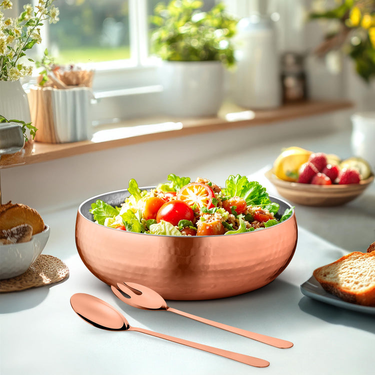Set of 3 Premium Stainless Steel Salad Mixing Bowl Hammered Finish (3 Count)
