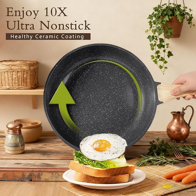 GiPP Ceramic Pots and Pans Set Non Stick - 17 Pcs Nonstick Cookware Set, Non-toxic Healthy Kitchen Cooking Set w/Frying Pans Set, Dishwasher Safe, PFAS PTFE PFOA PFOS Free, Dark Gray