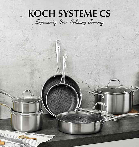 KOCH SYSTEME CS Triply Stainless Steel Cookware Set 10PCS, Nonstick Hybrid Pots and Pans Set, Nontoxic Kitchen Cookware Set with Honeycomb Interior, Pots and Pans Set Non Stick, Induction Compatible