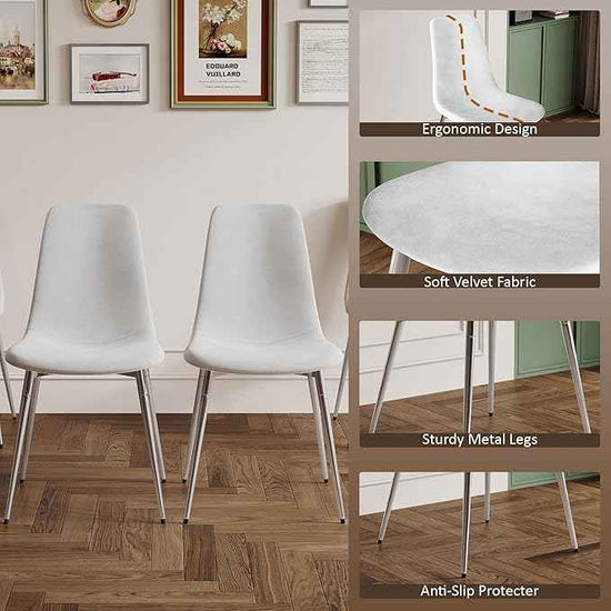 36" Square Glass Dining Table Set for 4, 5-Piece Modern Kitchen Table with 4 White Velvet Chairs, Modern Circle Leisure Table for Home Office Dining Room Small Spaces (Silver Leg)