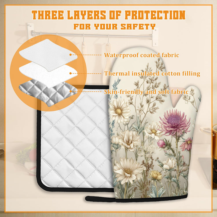 Vintage Wildflowers Oven Mitts and Pot Holders (4 Count)