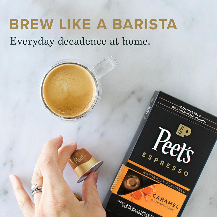 Peet's Coffee, Medium Roast Espresso Capsules, Compatible with Nespresso Original Machine - Caramel, 100 Count (10 Boxes of 10 Espresso Capsules)