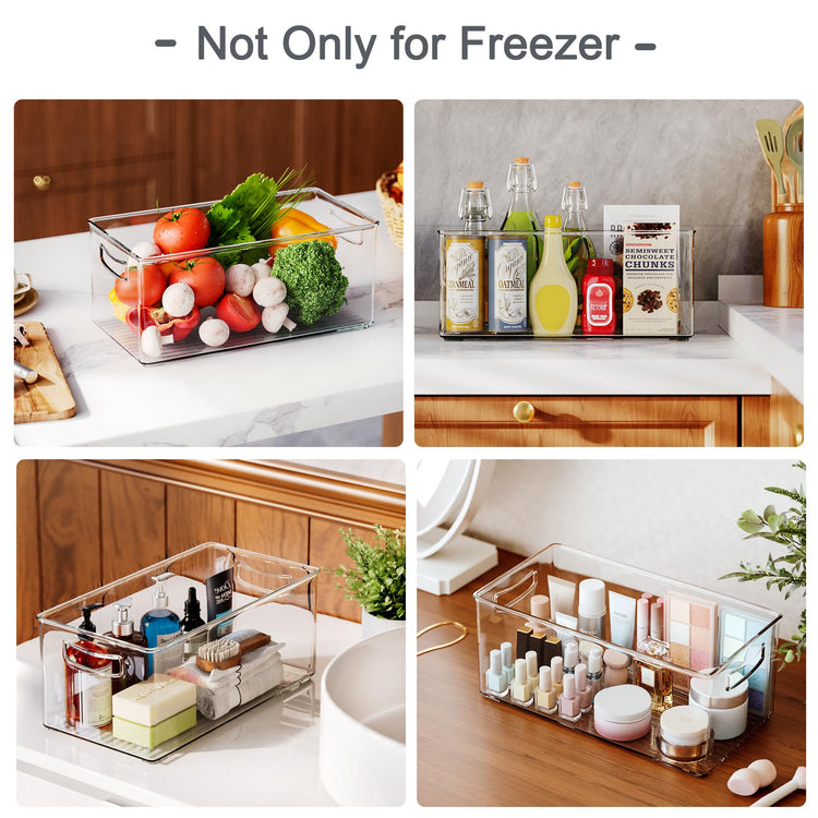 2 Pack Clear Freezer Organizer Bins Stackable Storage Bins with Side Handles for Kitchen Pantry Cabinet Organzation and Storage (2 Count)