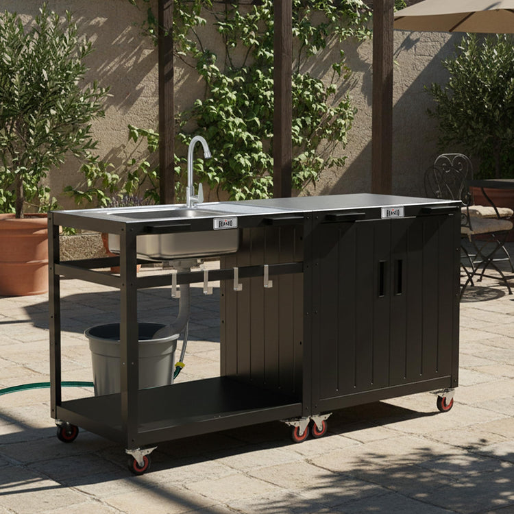 35" Movable Outdoor Grill Cart with Stainless Steel Sink & Faucet