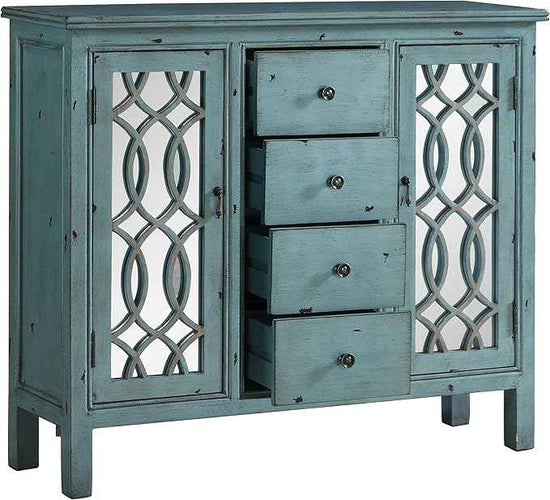 Coaster Home Furnishings - Rue - 4-Drawer Wood Accent Cabinet with Farmhouse Style, Trellis Pattern, Doors & Shelves - Living Room, Entryway & Home Kitchen - Blue - 950736