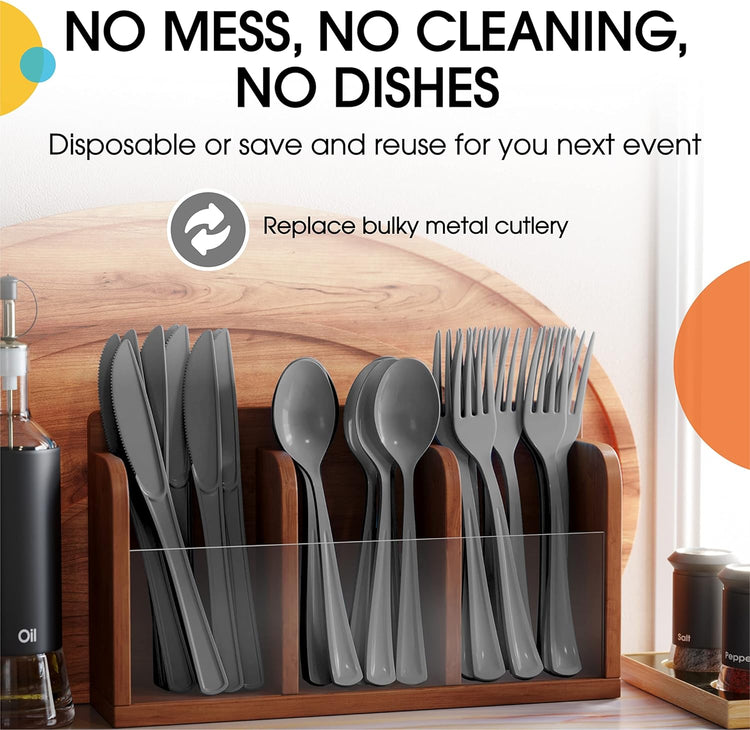 Silver Plastic Spoons 200 Pcs Silver Spoons Disposable Utensils Heavy Duty Plastic Cutlery Set Disposable Cutlery Sets Flatware Sets Silverware Set Party Supplies & Party Tableware Party Solids