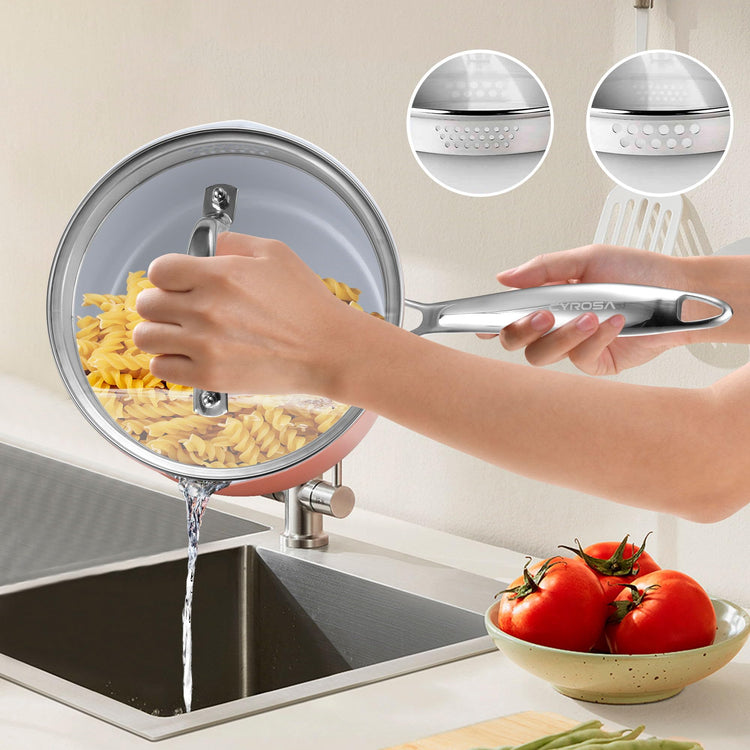 2.0 Quart Stainless Steel Pot Saucepan with Glass Strainer Lid