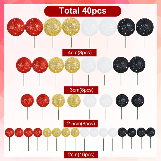 40 Pcs Foam Ball Cake Toppers with Sticks Mini Cake Decorations for Birthdays (40 Count)