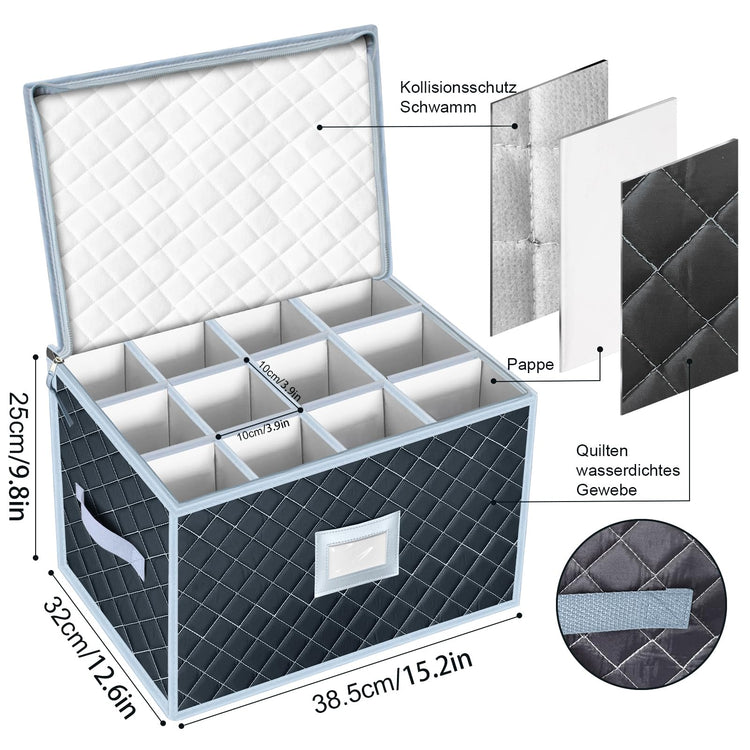 Wine Glass and Mug Storage Box with Dividers (2 Count)