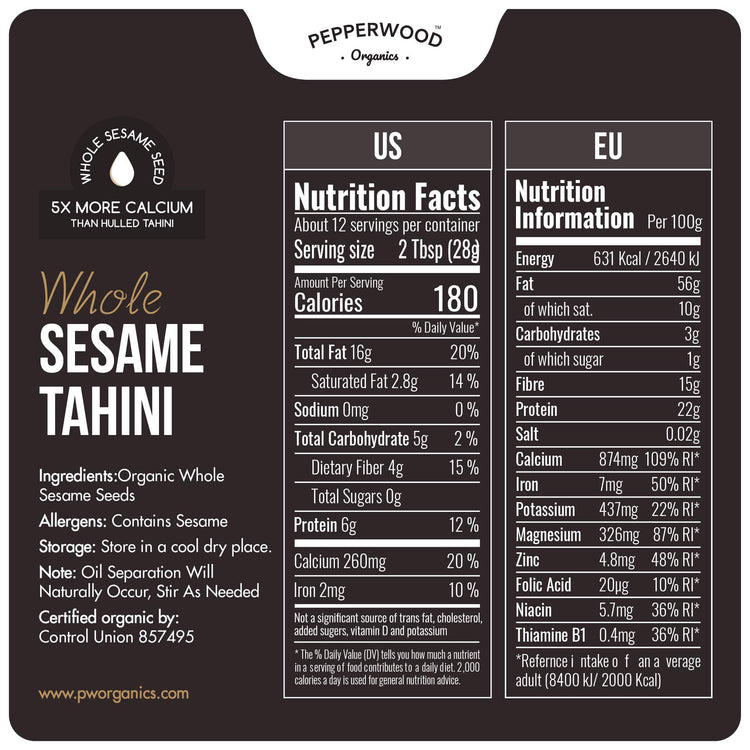 Organic Whole Sesame Tahini Paste (22.5753 Ounce)