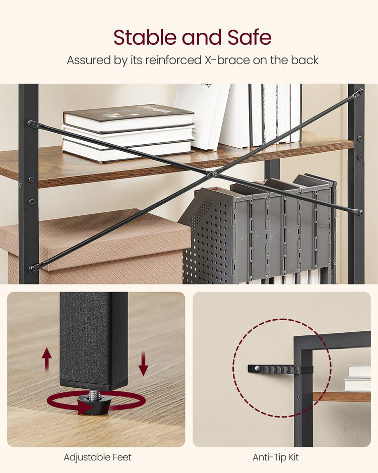 5 Tier Bookshelf with Steel Frame