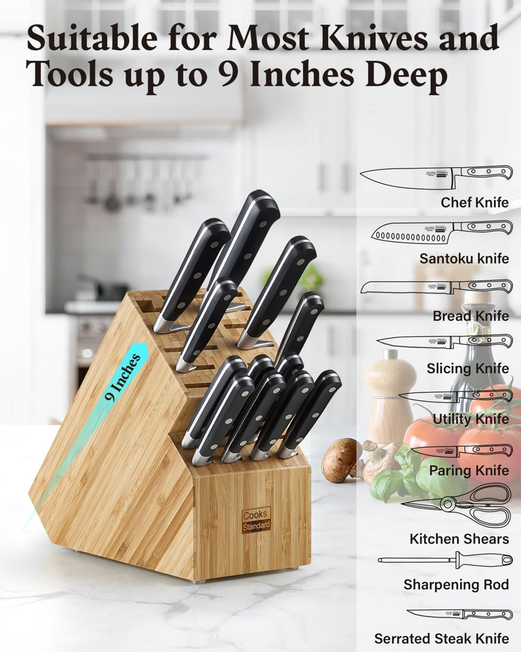 Classic Bamboo Cutlery Block Holder without Knives (20 Count)