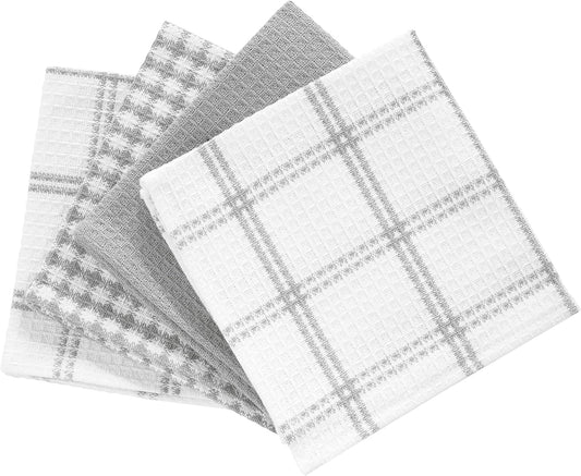 T-FAL Premium Waffle Dish Cloths: Highly Absorbent, Super Soft Long Lasting - 100% Cotton, 12"x13" Flat Waffle Dish Towel for Cleaning & Drying Dishes, (4-Pack), Grey - Nestoria