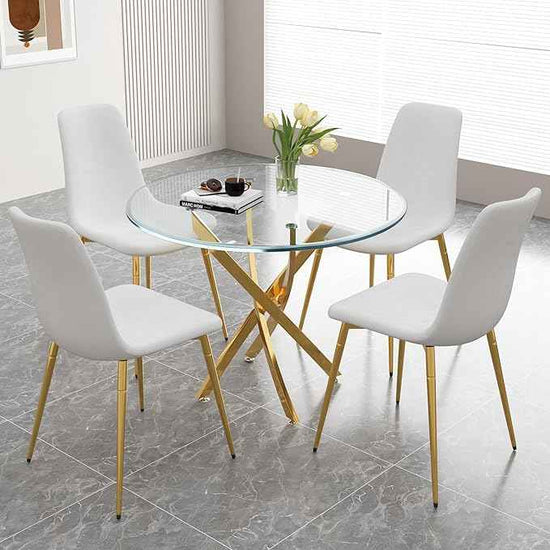 AF ARTISAN FURNITURE 36" Round Glass Dining Table for 4, Stainless Steel Legs & Tempered Glass Top, Modern Circle Leisure Table for Home Office Kitchen Dining Room Small Spaces (Gold Leg)
