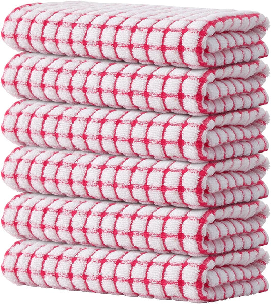 Kitinjoy Cotton 6 Pack Terry Kitchen Towels, 16 x 25 Inches Super Soft and Absorbent Dish Towels, Quick Drying Hand Towels for Kitchen Drying, Red - Nestoria