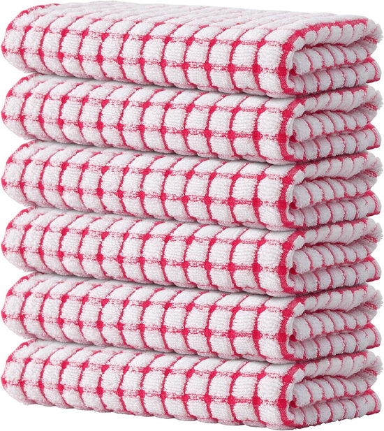Kitinjoy Cotton 6 Pack Terry Kitchen Towels, 16 x 25 Inches Super Soft and Absorbent Dish Towels, Quick Drying Hand Towels for Kitchen Drying, Red - Nestoria