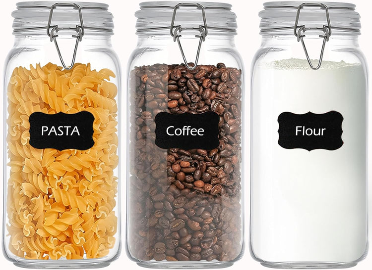 78oz Square Glass Food Storage Jars Storage Container with Clear Preserving Seal Wire Clip Fastening for Kitchen Canning Flour, Cereal, Pasta, Sugar, Beans