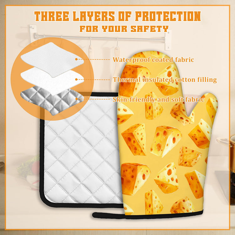 Cute Cheese Oven Mitts and Pot Holders Set (4 Count)