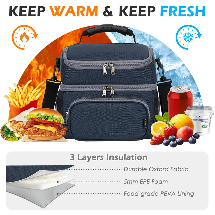 Double Layer Cooler Insulated Lunch Bag Adult Lunch Box Large Tote Bag for Men
