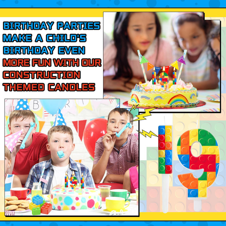 7 Pcs Building Block Themed Birthday Candles Set Building Blocks Number 9 Candle Cake Topper for Building Block Party Decoration Supplies (7 Count)