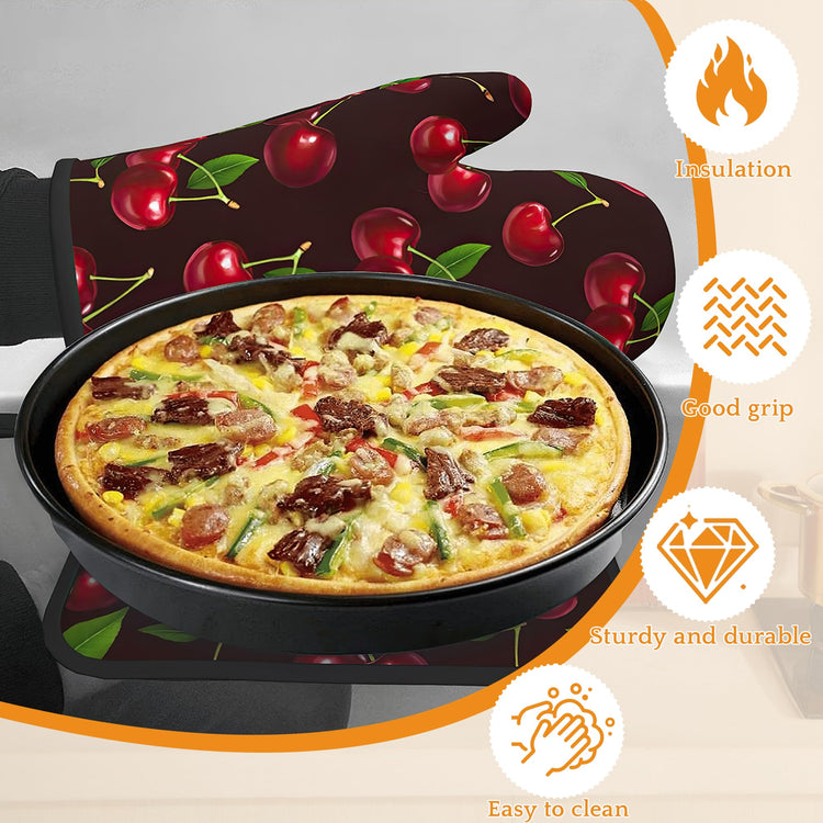 Cherry Oven Mitts and Pot Holders Set (4 Count)