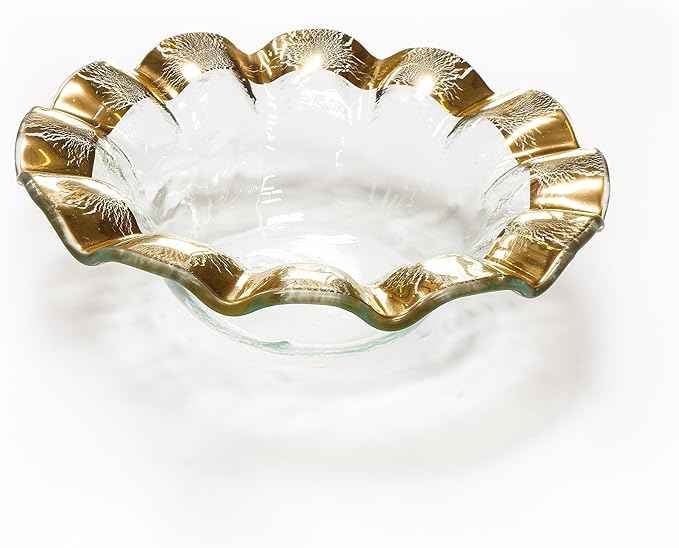Annieglass Ruffle 7.75 Inch Wine Coaster with 24k Gold, Timeless Glass Tableware for all Occasions, Made in the USA