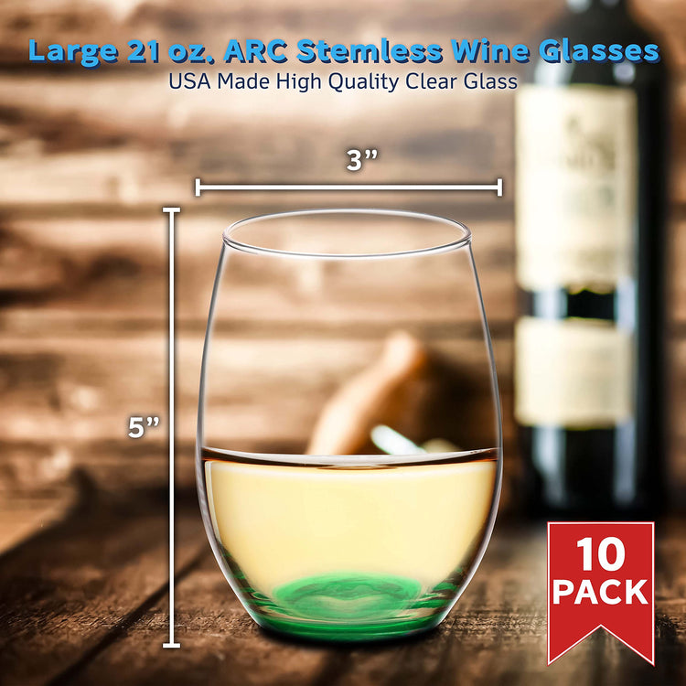 10 ARC Stemless Wine Glasses Set (10 Count)