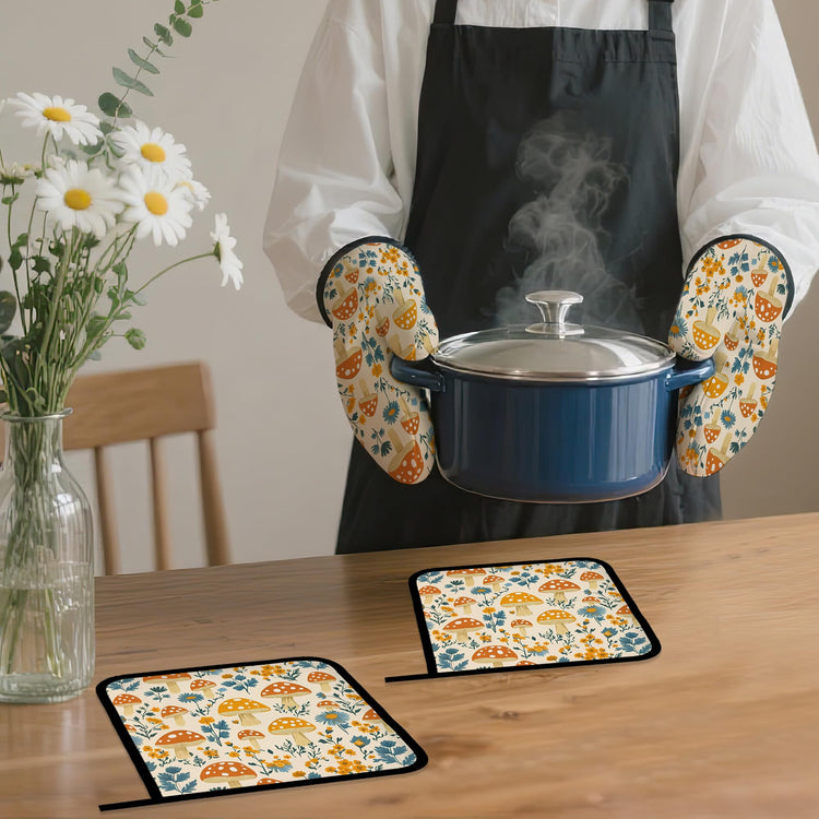 Cute Mushroom Forest Oven Mitts and Pot Holders (4 Count)
